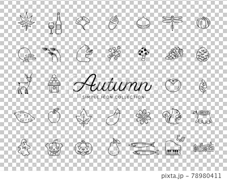 秋のシンプルな線画イラストアイコンセット03 モノトーン / 紅葉、食べ物、動物、花、果物 秋のシンプルな線画イラストアイコンセット03 モノトーン / 紅葉、食べ物、動物、花、果物 78980411