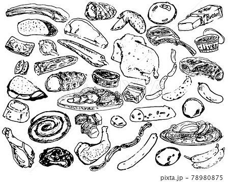 肉類の線画 1 のイラスト素材