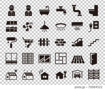 リフォームのシンプルなアイコンセット 白背景のイラスト素材