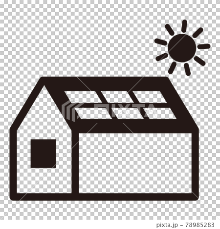 ソーラーパネル設置の家のシンプルなアイコン 白背景のイラスト素材 7852