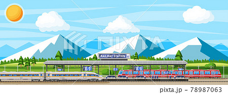 Modern Railway Station with High Speed Train Modern Railway Station with High Speed Train 78987063