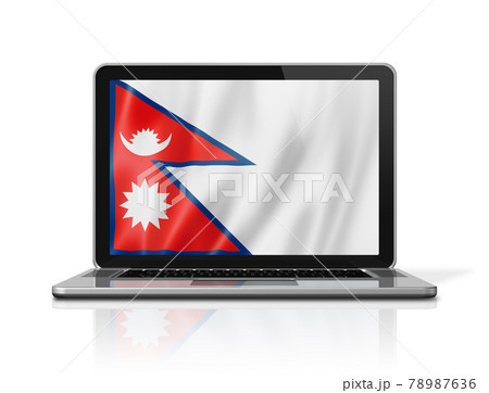Nepalese flag on laptop screen isolated on white. 3D illustration Nepalese flag on laptop screen isolated on white. 3D illustration 78987636