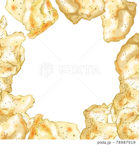 手描き水彩の焼き肉 バジルチキンの正方形囲みフレームイラストのイラスト素材