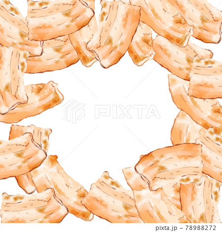 手描き水彩の焼き肉 豚バラ肉の正方形囲みフレームイラストのイラスト素材 7872