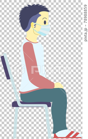 一個戴著面具的男人坐在椅子上等著 一個戴著面具的男人坐在椅子上等著 78988859