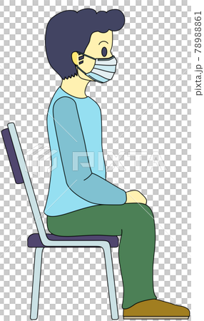 A man wearing a mask sitting in a chair and waiting (with outline) A man wearing a mask sitting in a chair and waiting (with outline) 78988861