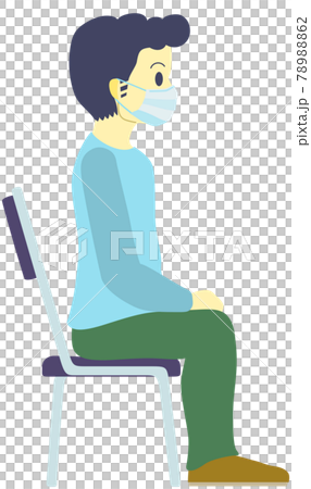 一個戴著面具的男人坐在椅子上等著 一個戴著面具的男人坐在椅子上等著 78988862