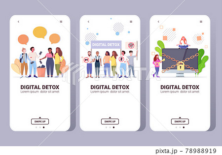 set people spending time without devices digital detox concept women men abandoning gadgets 78988919