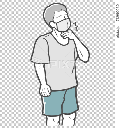 マスクをした、のどの痛みを感じる中年男性 78990080