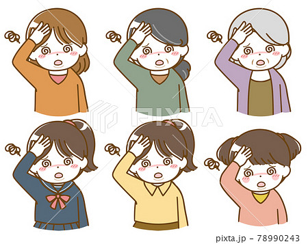 めまいがしている色々な年代の太った女性たちのイラスト素材