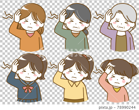 頭痛がしている色々な年代の太った女性たちのイラスト素材