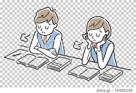 ベクターイラスト素材：勉強のやる気が出ない男子学生と女子学生 78990284