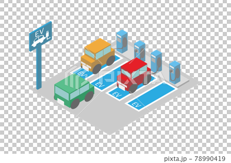 アイソメトリックな電気自動車の充電スポット 78990419
