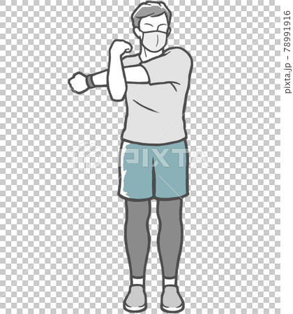 マスク 腕伸ばし 男性 ストレッチ 外のイラスト素材