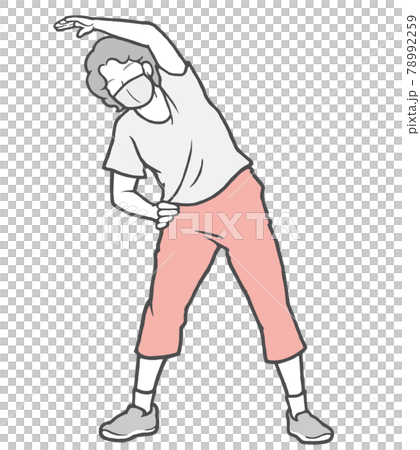 Mask radio calisthenics middle-aged woman stretch outside 78992259