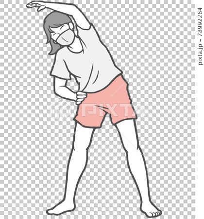 Mask radio calisthenics young woman stretch indoors Mask radio calisthenics young woman stretch indoors 78992264