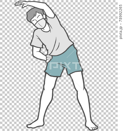 マスク ラジオ体操 若い 男性 ストレッチ 室内のイラスト素材