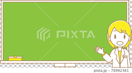 黒板の前で説明する白衣の女性_フラット 78992361