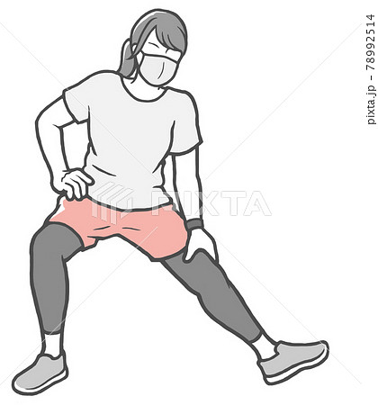マスク 伸脚 女性 ストレッチ 外のイラスト素材