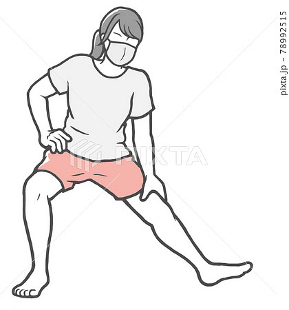 マスク 伸脚 女性 ストレッチのイラスト素材