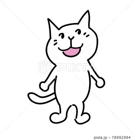 可愛い笑顔の白猫の全身イラスト 可愛い笑顔の白猫の全身イラスト 78992994