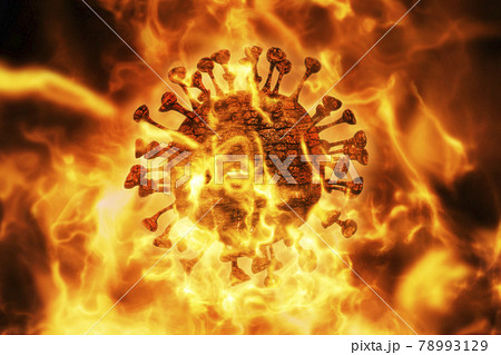 Corona virus bacteria burning in flames and fire 3D Rendering Corona virus bacteria burning in flames and fire 3D Rendering 78993129
