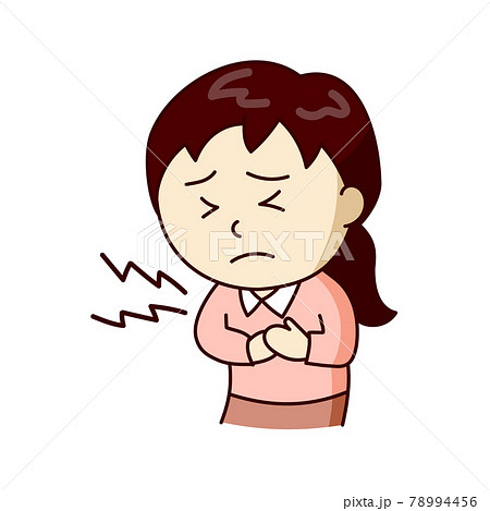 痛みで胸を押さえる女性のイラスト素材