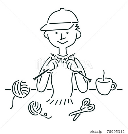 マフラーを編むキャップを被った男の子のイラスト 78995312