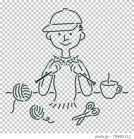 マフラーを編むキャップを被った男の子のイラスト 78995312