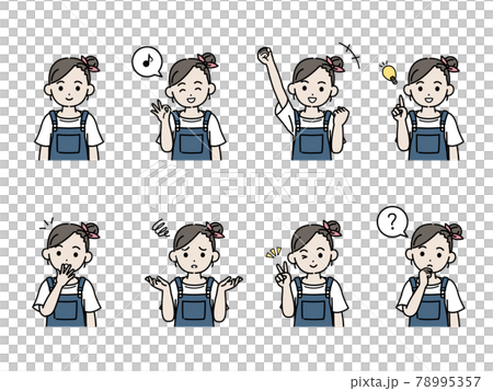女の子のイラスト　バリエーションセット　仕草　ポーズ　子供　小学生　低学年　上半身 78995357