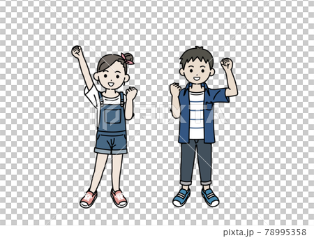 Illustrations of energetic boys and girls Guts pose Children Elementary school students Lower grades Whole body Illustrations of energetic boys and girls Guts pose Children Elementary school students Lower grades Whole body 78995358