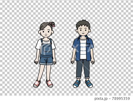 Illustrations of boys and girls, children, elementary school students, lower grades, whole body Illustrations of boys and girls, children, elementary school students, lower grades, whole body 78995359