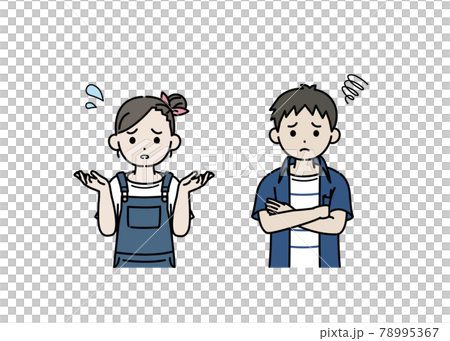 男孩和女孩遇到麻煩的插圖擔心擔心焦慮兒童小學生低年級 78995367