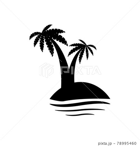 Palm trees, flowers and grass, black silhouettes on white background. 78995460