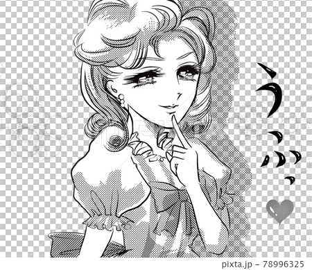 70年代少女漫画お上品に微笑む縦ロールとドレス姿のお嬢様 78996325