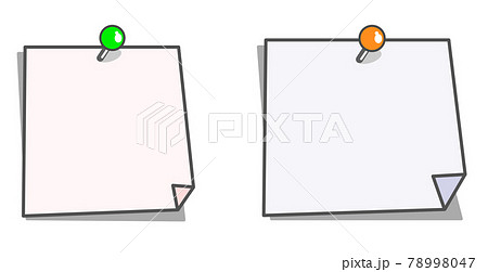 メモ用紙を押しピンで壁に留めているイラストのイラスト素材