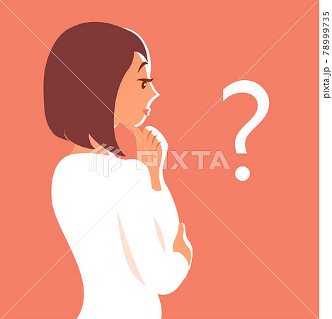 Illustration of a young woman pondering a question 78999735