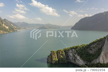 Beautiful drone shot of Iseo lake at sunset 79002056