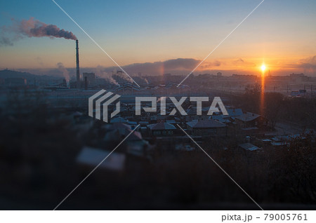siberia, krasnoyarsk - dec, 2020: panorama of the city of in winter siberia, krasnoyarsk - dec, 2020: panorama of the city of in winter 79005761
