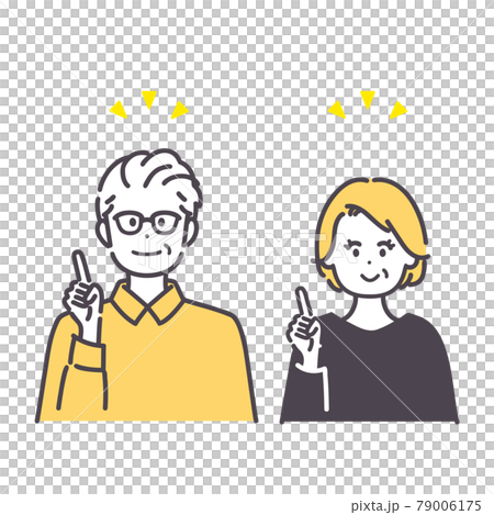 良いアイデアが閃いたシニア男女のアイコンイラストのイラスト素材
