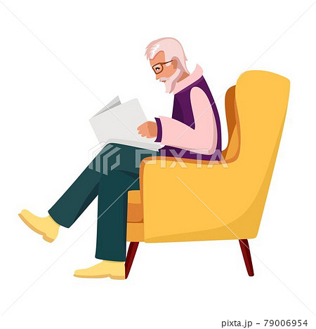 An older male grandfather reads a newspaper... - Stock Illustration  [79006954] - PIXTA