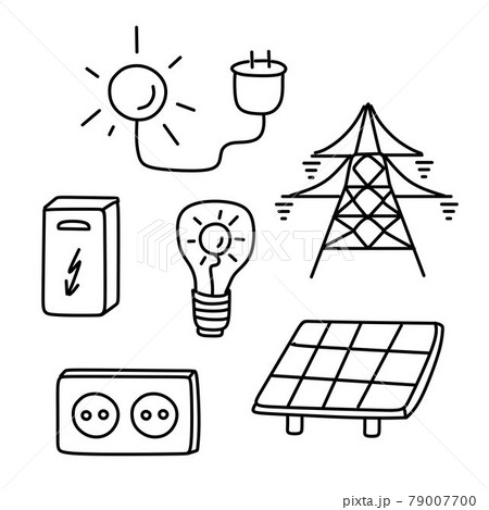 A set of templates for illustrations of energy types, icon design. Alternative energy, renewable energy sources. Doodle style design. A set of templates for illustrations of energy types, icon design. Alternative energy, renewable energy sources. Doodle style design. 79007700