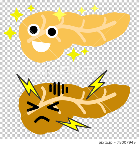 元気な膵臓と病気になった内臓のイラストのイラスト素材