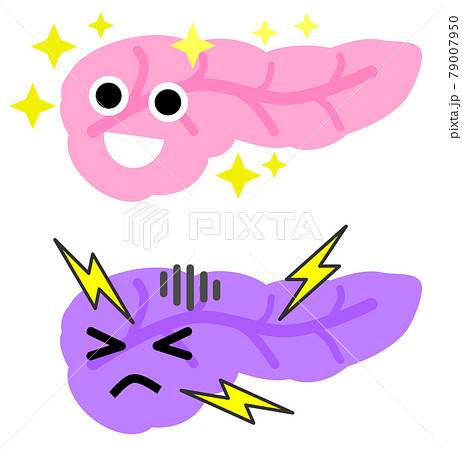 元気な膵臓と病気になった内臓のイラストのイラスト素材