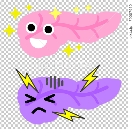 Illustration of a healthy pancreas and sick internal organs 79007950