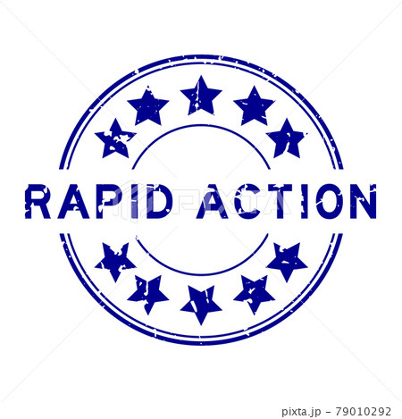 Grunge blue rapid action word with star icon round rubber seal stamp on white background Grunge blue rapid action word with star icon round rubber seal stamp on white background 79010292
