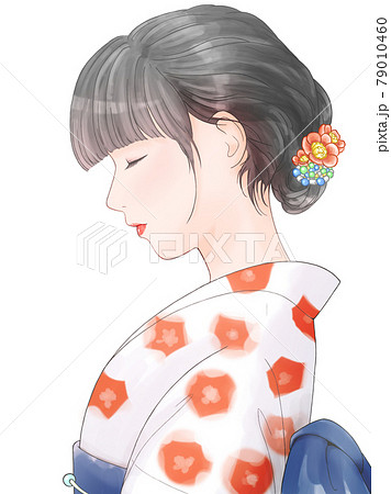 Sideways White Red Pattern Yukata Woman Stock Illustration