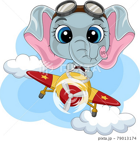Cartoon baby elephant operating a plane 79013174
