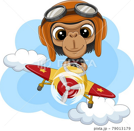 Cartoon baby chimpanzee operating a plane - Stock Illustration [79013179] -  PIXTA