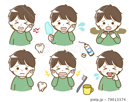 口の中に異常がある太った幼い少年のイラスト素材